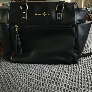 Black Baby Bag with Structured Shape and Leather Trim